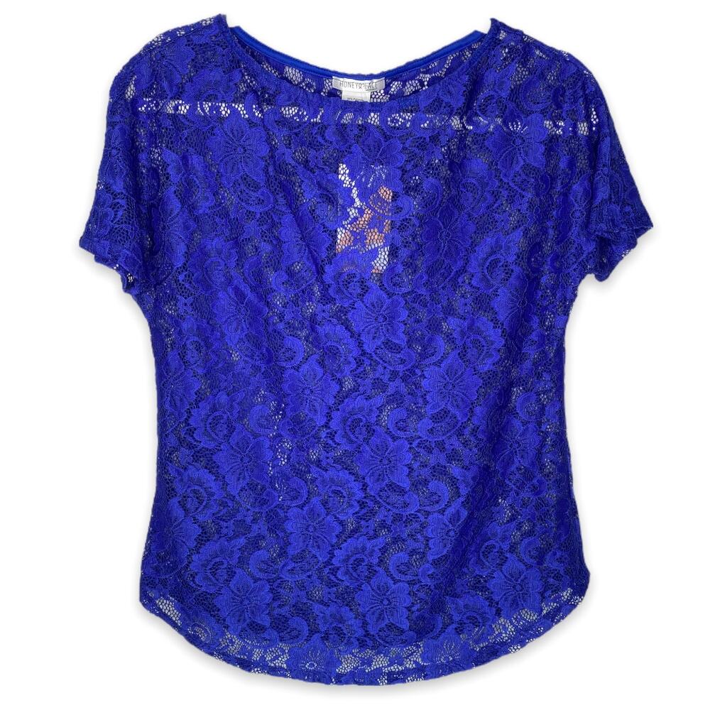 NWT Honey & Lace Valencia Blue Lace Blouse Shirt Extra Small